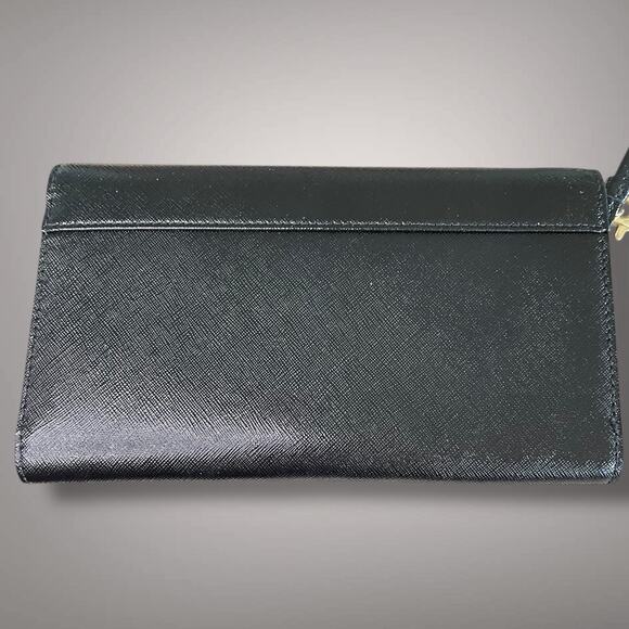 Like New TORY BURCH Black Saffiano Leather Robinson Envelope Wristlet Clutch - Picture 3 of 14
